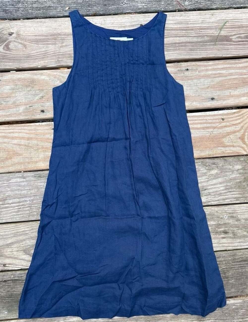 Vineyard Vines Dark Blue Linen Shift Dress Sleeveless Pintuck Lined Size 2